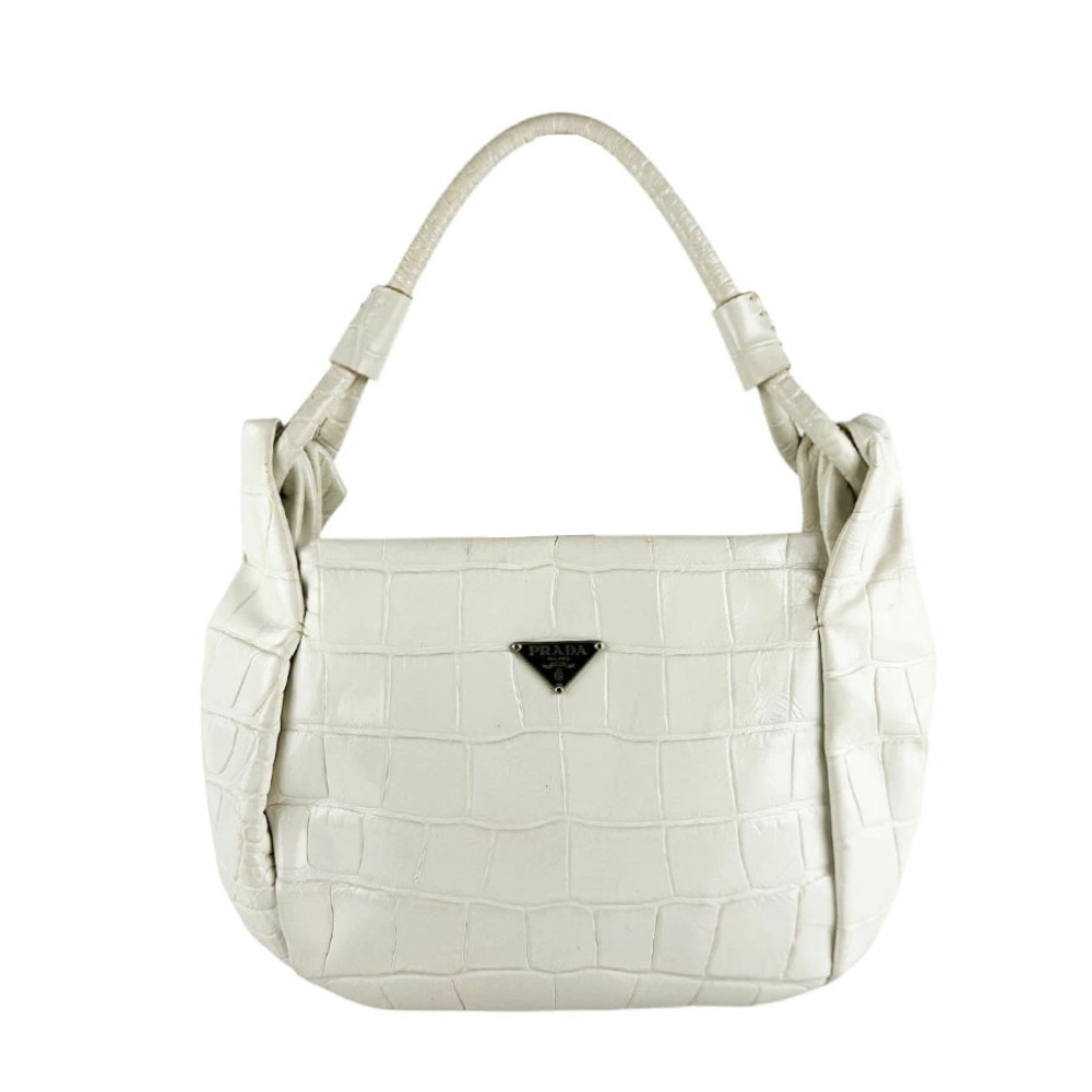 Prada handbag embossed leather off white silver
